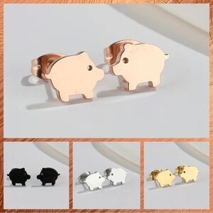 Little Pigs Stainless Steel Stud Earrings #821 (Color: Rose Gold)